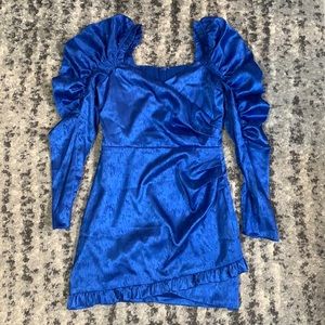 Sapphire blue puff long sleeve mini dress